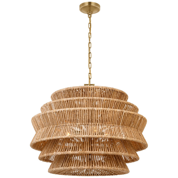 Visual Comfort Signature CHC 5016AB/NAB LED Chandelier, Antique-Burnished Brass and Natural Abaca