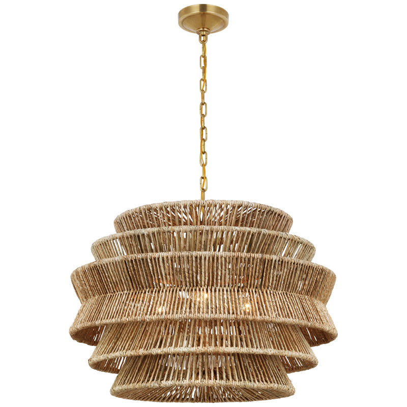 Visual Comfort Signature CHC 5016AB/NAB LED Chandelier, Antique-Burnished Brass and Natural Abaca