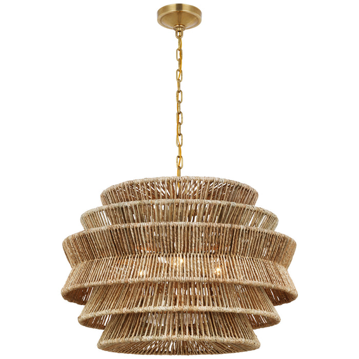 Visual Comfort Signature CHC 5016AB/NAB LED Chandelier, Antique-Burnished Brass and Natural Abaca