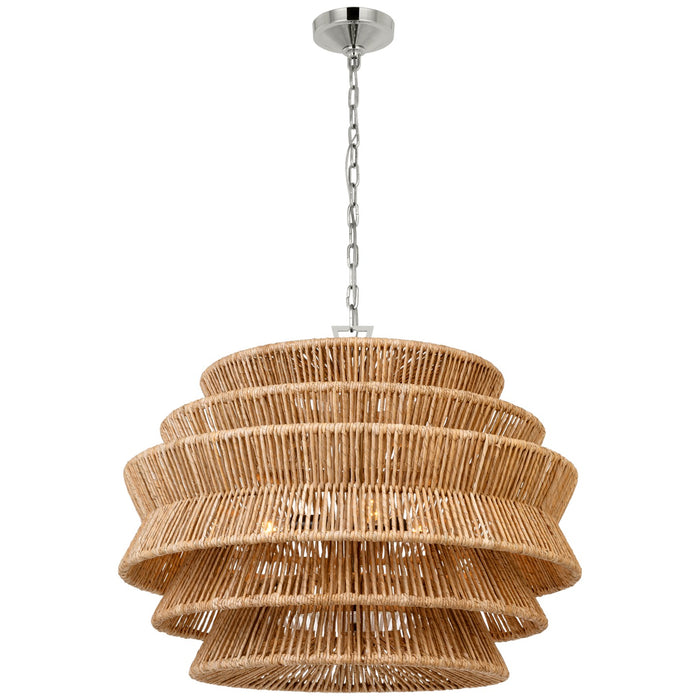 Visual Comfort Signature CHC 5016PN/NAB LED Chandelier, Polished Nickel and Natural Abaca