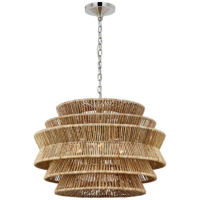 Visual Comfort Signature CHC 5016PN/NAB LED Chandelier, Polished Nickel and Natural Abaca