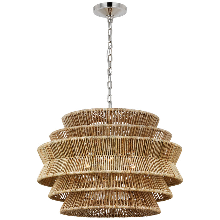Visual Comfort Signature CHC 5016PN/NAB LED Chandelier, Polished Nickel and Natural Abaca