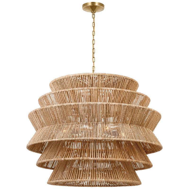 Visual Comfort Signature CHC 5017AB/NAB LED Chandelier, Antique-Burnished Brass and Natural Abaca