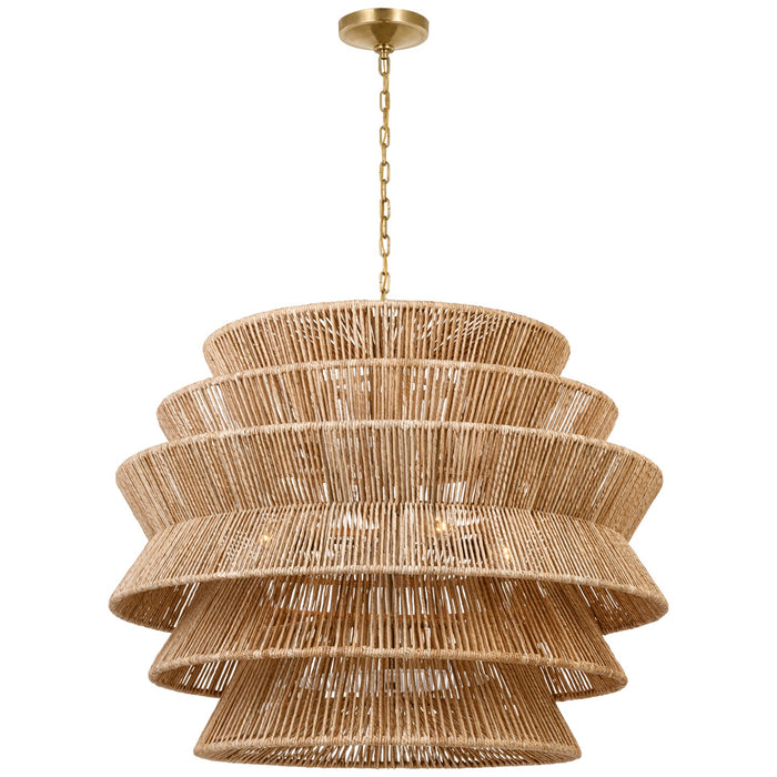 Visual Comfort Signature CHC 5017AB/NAB LED Chandelier, Antique-Burnished Brass and Natural Abaca