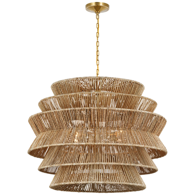 Visual Comfort Signature CHC 5017AB/NAB LED Chandelier, Antique-Burnished Brass and Natural Abaca