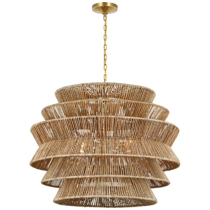 Visual Comfort Signature CHC 5017AB/NAB LED Chandelier, Antique-Burnished Brass and Natural Abaca