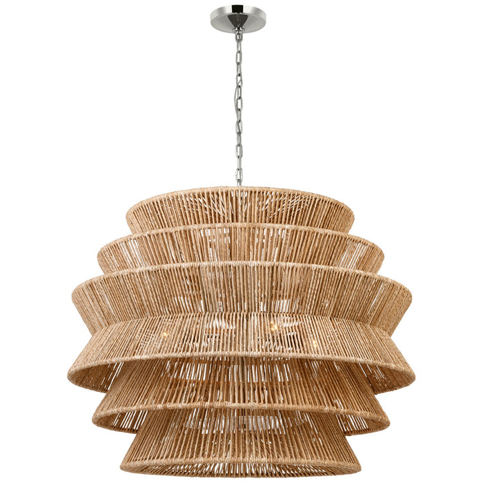 Visual Comfort Signature CHC 5017PN/NAB LED Chandelier, Polished Nickel and Natural Abaca