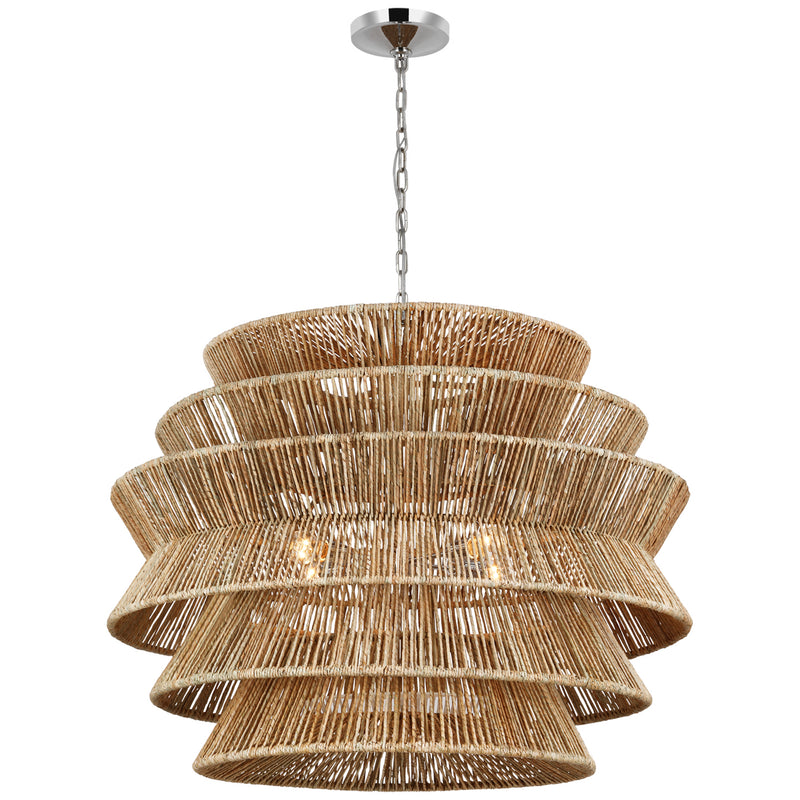 Visual Comfort Signature CHC 5017PN/NAB LED Chandelier, Polished Nickel and Natural Abaca