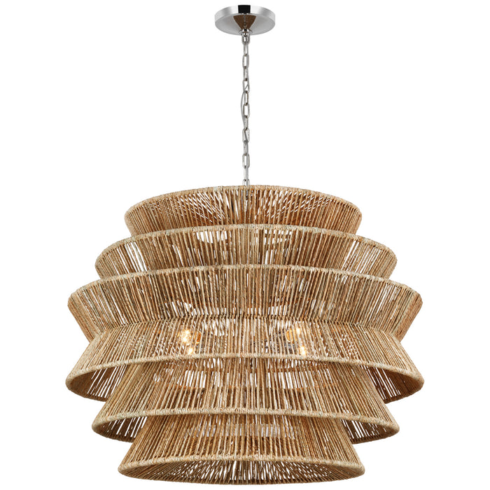 Visual Comfort Signature CHC 5017PN/NAB LED Chandelier, Polished Nickel and Natural Abaca