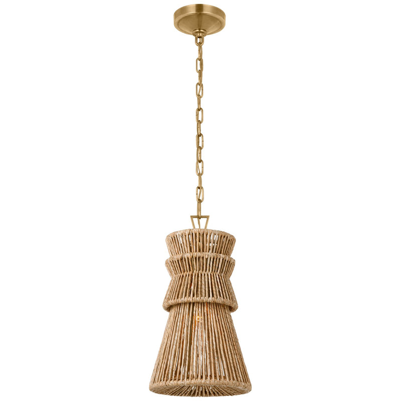 Visual Comfort Signature CHC 5020AB/NAB LED Pendant, Antique-Burnished Brass and Natural Abaca