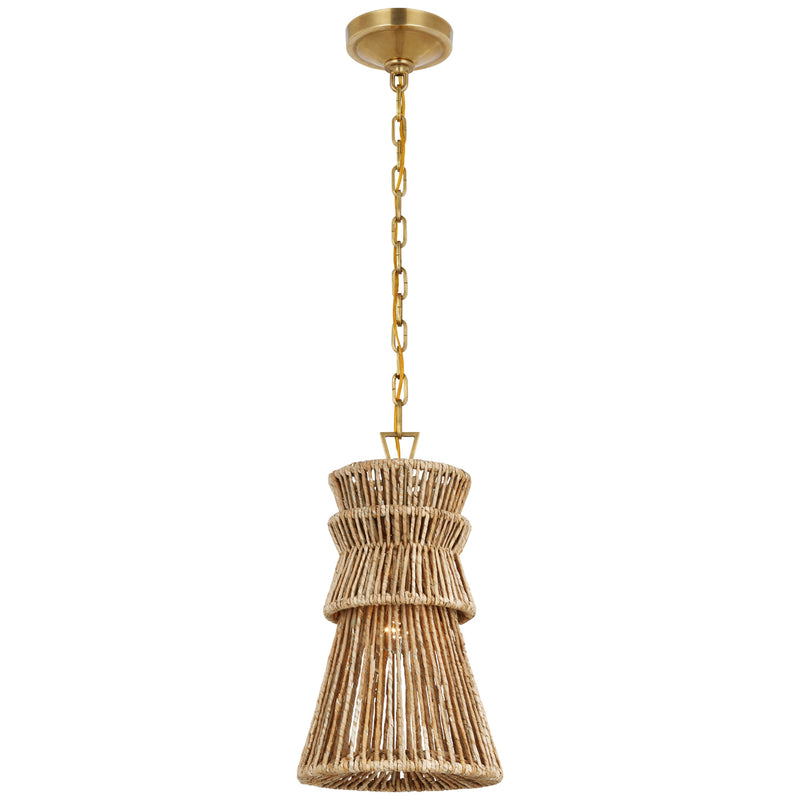 Visual Comfort Signature CHC 5020AB/NAB LED Pendant, Antique-Burnished Brass and Natural Abaca