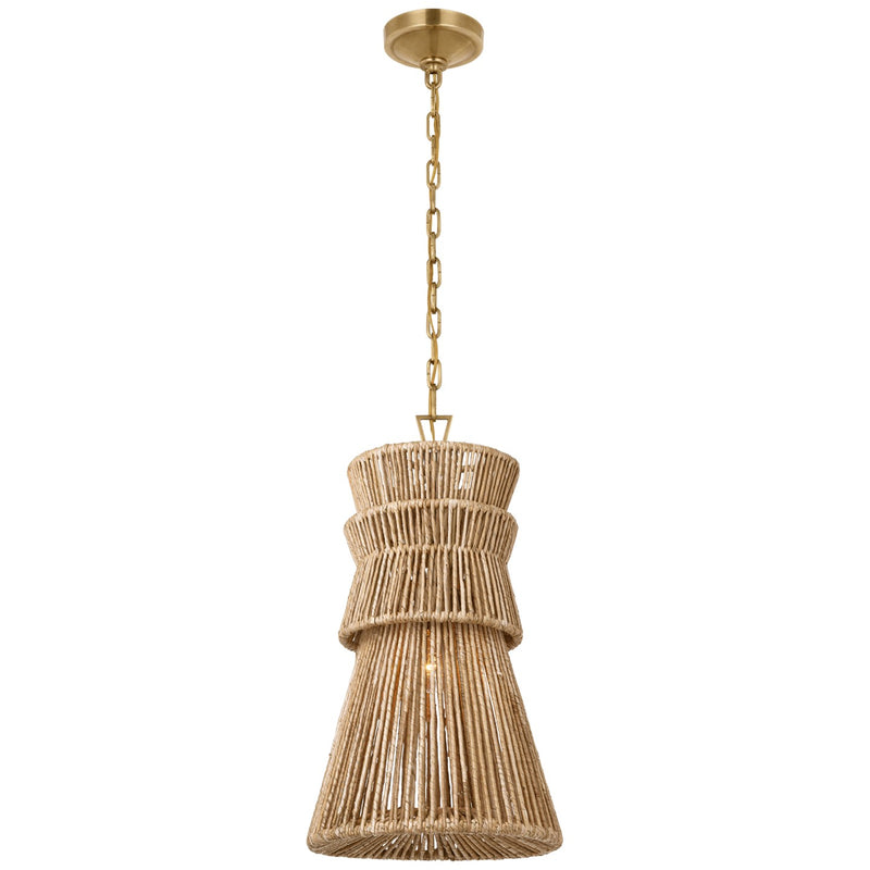 Visual Comfort Signature CHC 5021AB/NAB LED Pendant, Antique-Burnished Brass and Natural Abaca