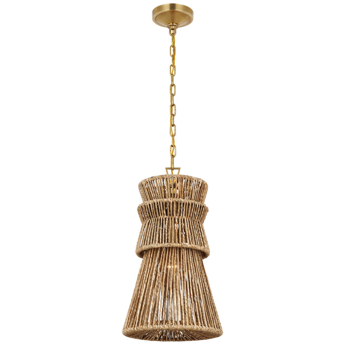 Visual Comfort Signature CHC 5021AB/NAB LED Pendant, Antique-Burnished Brass and Natural Abaca
