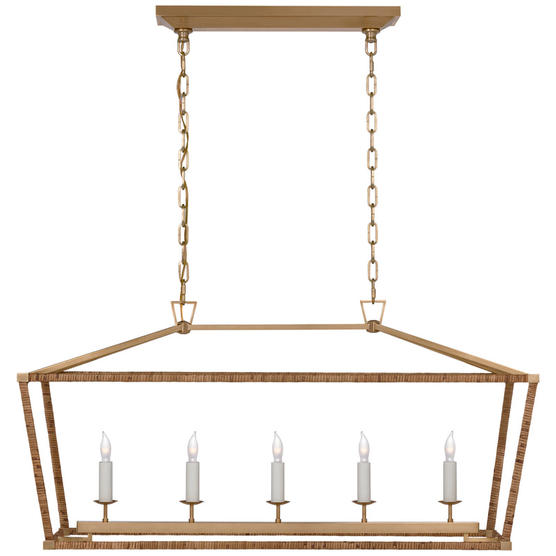 Visual Comfort Signature CHC 5765AB/NRT LED Linear Pendant, Antique-Burnished Brass and Natural Rattan