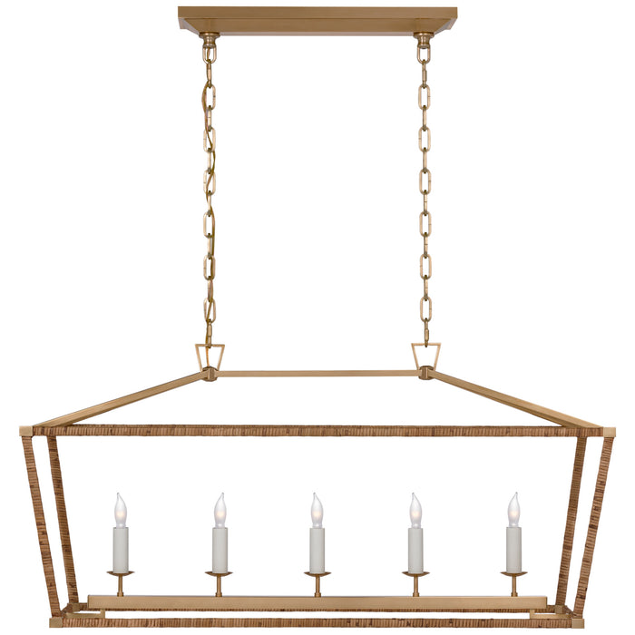 Visual Comfort Signature CHC 5765AB/NRT LED Linear Pendant, Antique-Burnished Brass and Natural Rattan