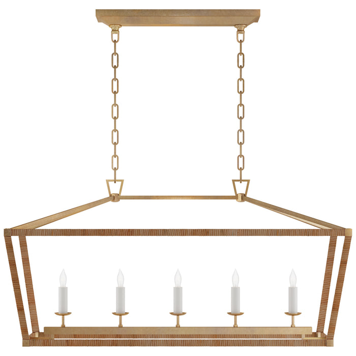 Visual Comfort Signature CHC 5765AB/NRT LED Linear Pendant, Antique-Burnished Brass and Natural Rattan