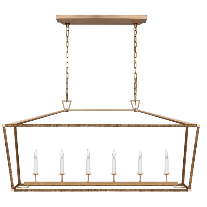 Visual Comfort Signature CHC 5766AB/NRT LED Linear Pendant, Antique-Burnished Brass and Natural Rattan