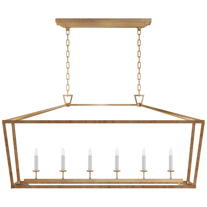 Visual Comfort Signature CHC 5766AB/NRT LED Linear Pendant, Antique-Burnished Brass and Natural Rattan