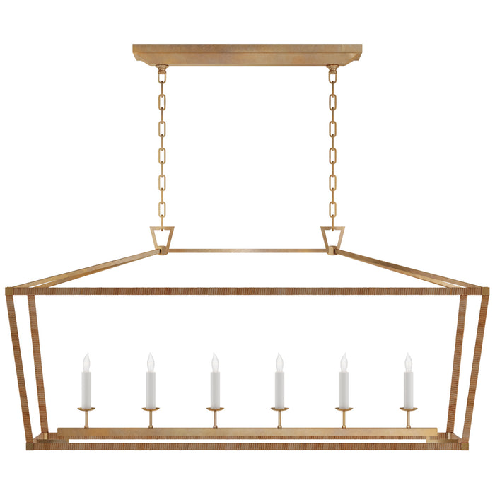 Visual Comfort Signature CHC 5766AB/NRT LED Linear Pendant, Antique-Burnished Brass and Natural Rattan