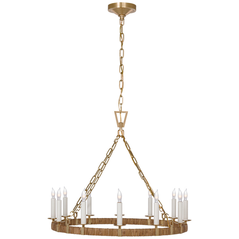 Visual Comfort Signature CHC 5872AB/NRT LED Chandelier, Antique-Burnished Brass and Natural Rattan
