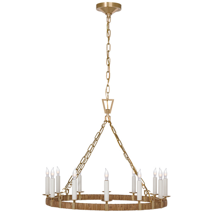 Visual Comfort Signature CHC 5872AB/NRT LED Chandelier, Antique-Burnished Brass and Natural Rattan