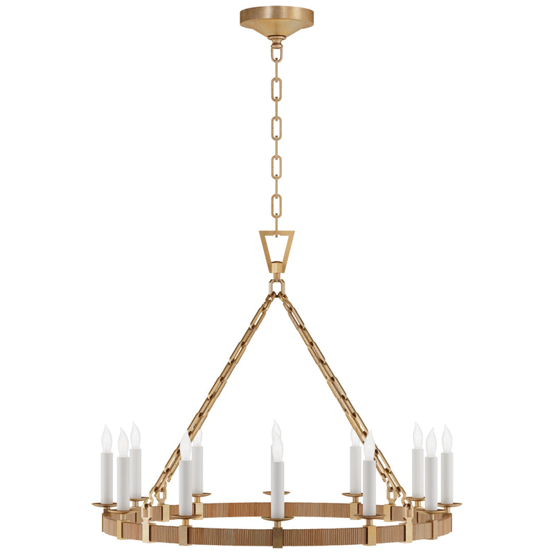 Visual Comfort Signature CHC 5872AB/NRT LED Chandelier, Antique-Burnished Brass and Natural Rattan