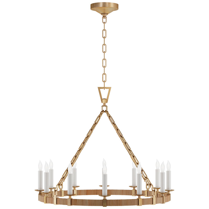 Visual Comfort Signature CHC 5872AB/NRT LED Chandelier, Antique-Burnished Brass and Natural Rattan