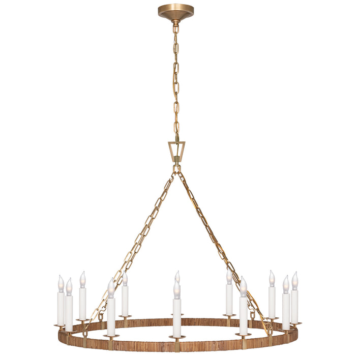 Visual Comfort Signature CHC 5873AB/NRT LED Chandelier, Antique-Burnished Brass and Natural Rattan