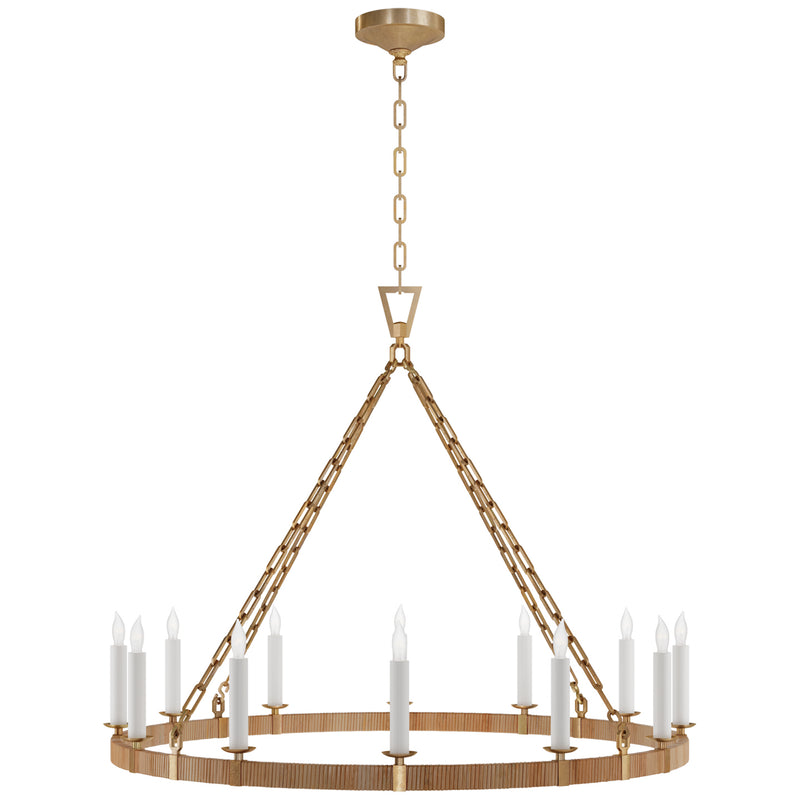 Visual Comfort Signature CHC 5873AB/NRT LED Chandelier, Antique-Burnished Brass and Natural Rattan