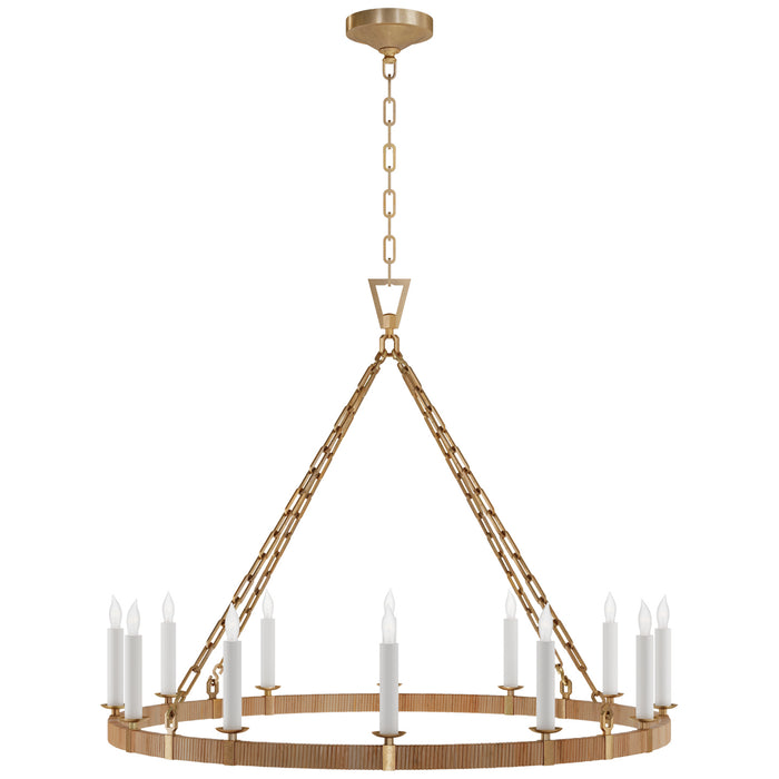 Visual Comfort Signature CHC 5873AB/NRT LED Chandelier, Antique-Burnished Brass and Natural Rattan