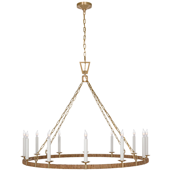 Visual Comfort Signature CHC 5874AB/NRT LED Chandelier, Antique-Burnished Brass and Natural Rattan