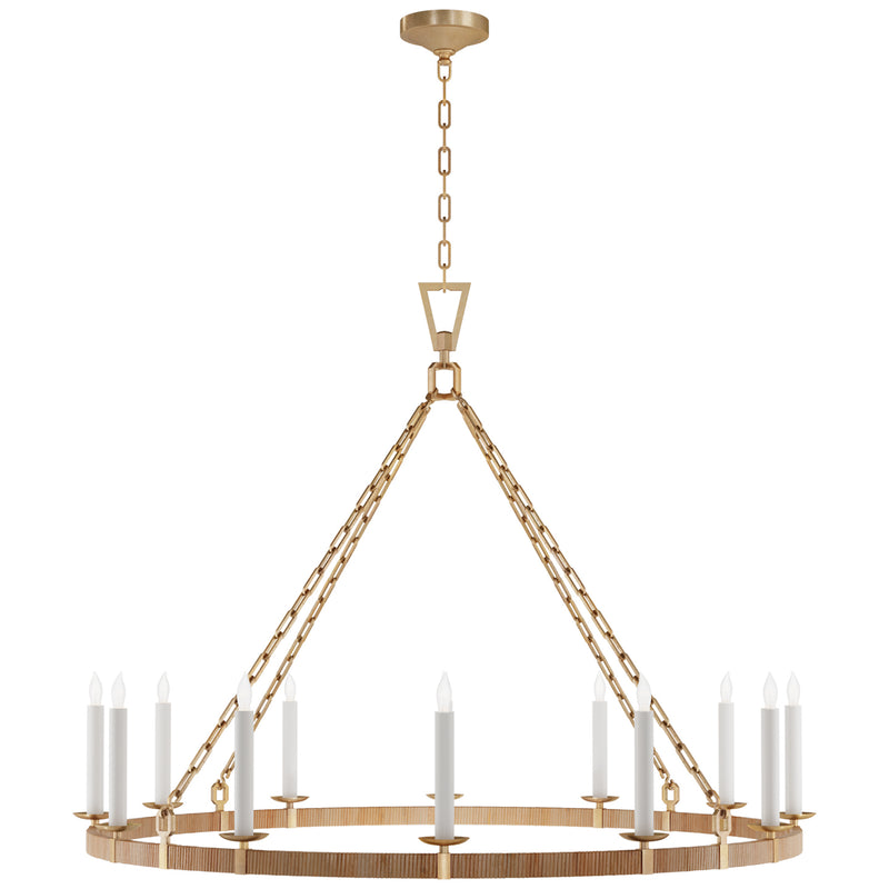 Visual Comfort Signature CHC 5874AB/NRT LED Chandelier, Antique-Burnished Brass and Natural Rattan