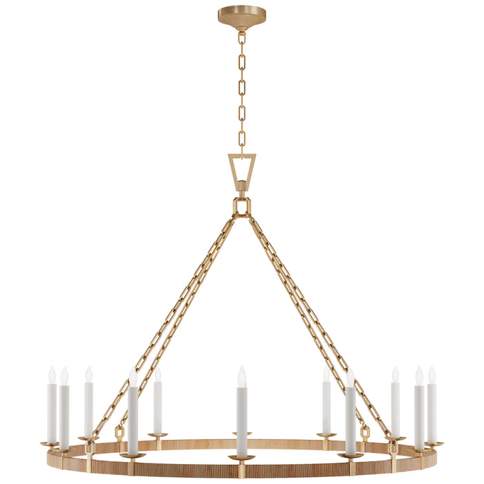 Visual Comfort Signature CHC 5874AB/NRT LED Chandelier, Antique-Burnished Brass and Natural Rattan
