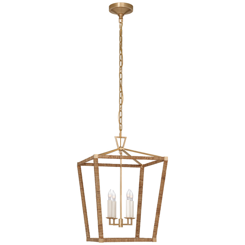 Visual Comfort Signature CHC 5877AB/NRT LED Lantern, Antique-Burnished Brass and Natural Rattan