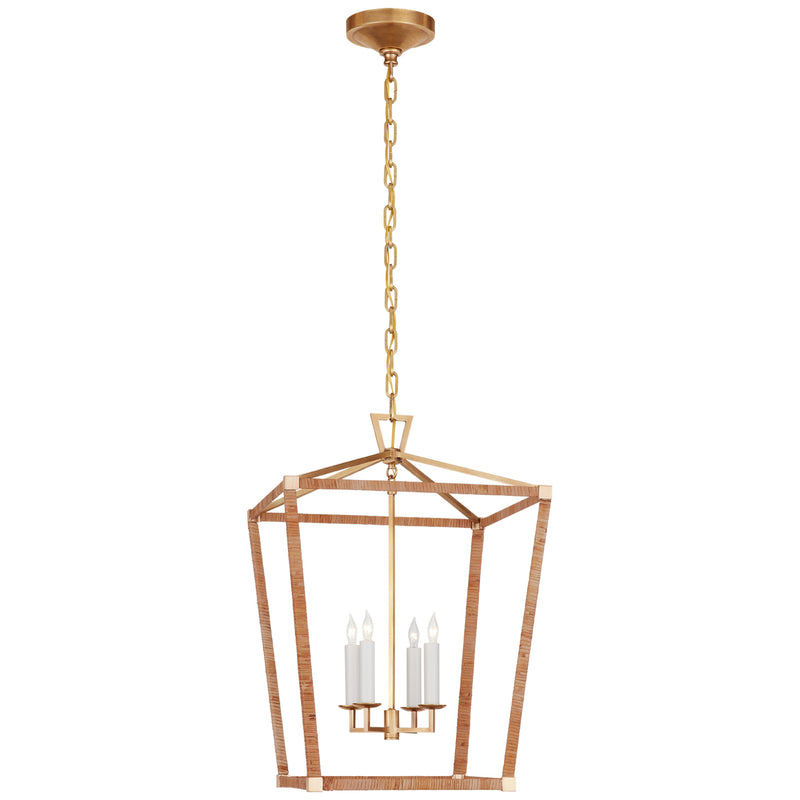 Visual Comfort Signature CHC 5877AB/NRT LED Lantern, Antique-Burnished Brass and Natural Rattan