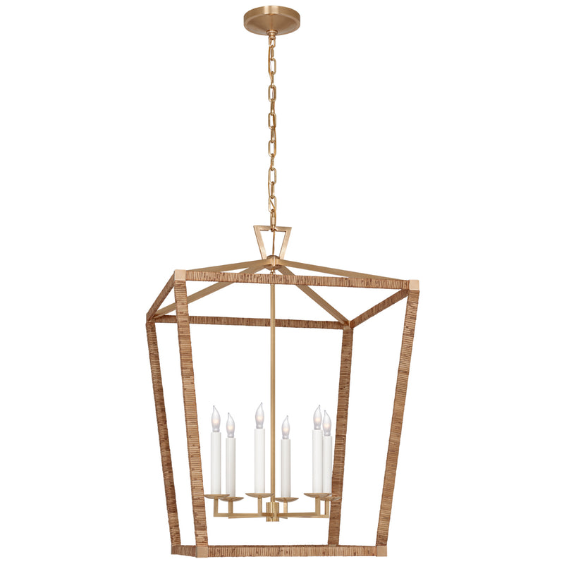 Visual Comfort Signature CHC 5881AB/NRT LED Lantern, Antique-Burnished Brass and Natural Rattan