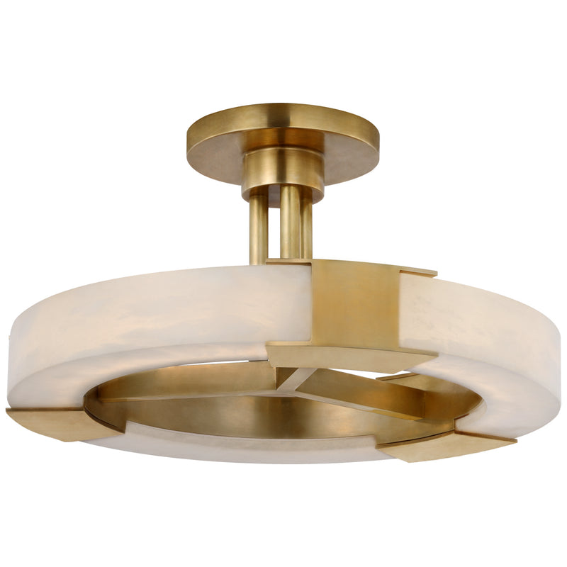 Visual Comfort Signature KW 4142AB/ALB LED Semi-Flush Mount, Antique-Burnished Brass and Alabaster