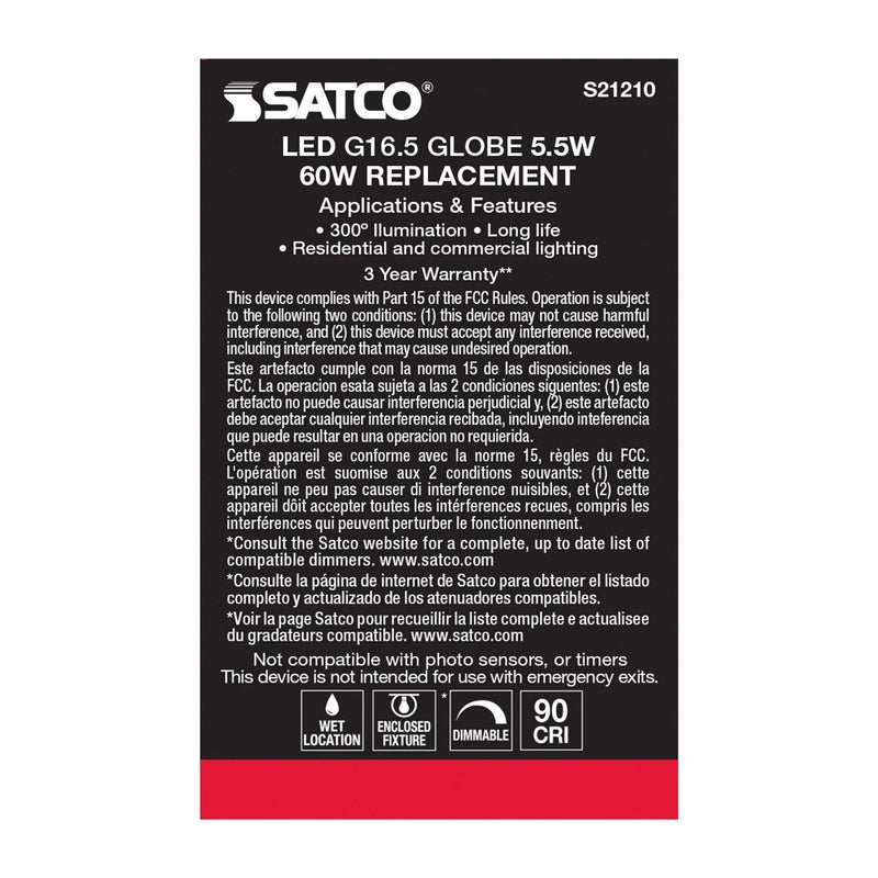 Satco S21210 Light Bulb, Clear