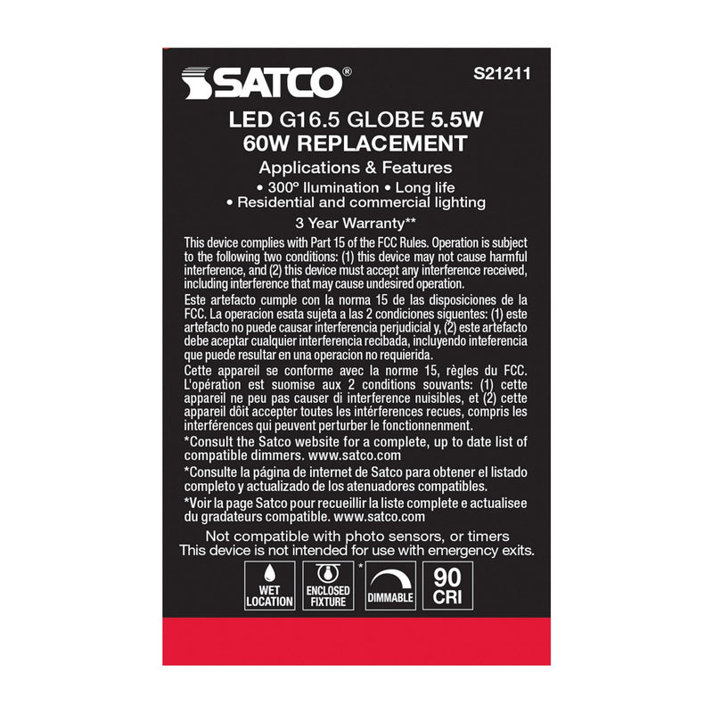 Satco S21211 Light Bulb, Clear