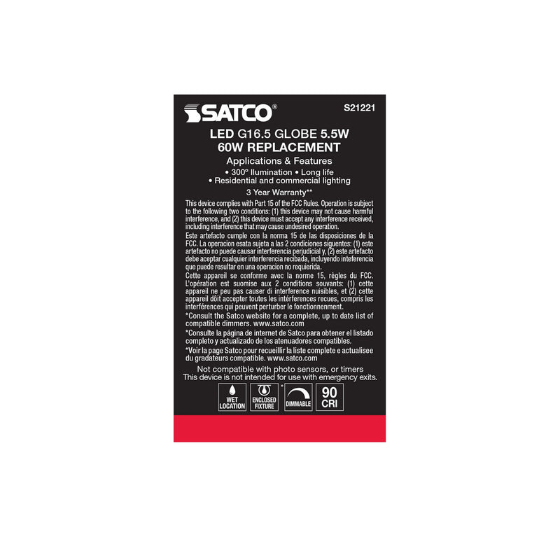 Satco S21221 Light Bulb, Clear