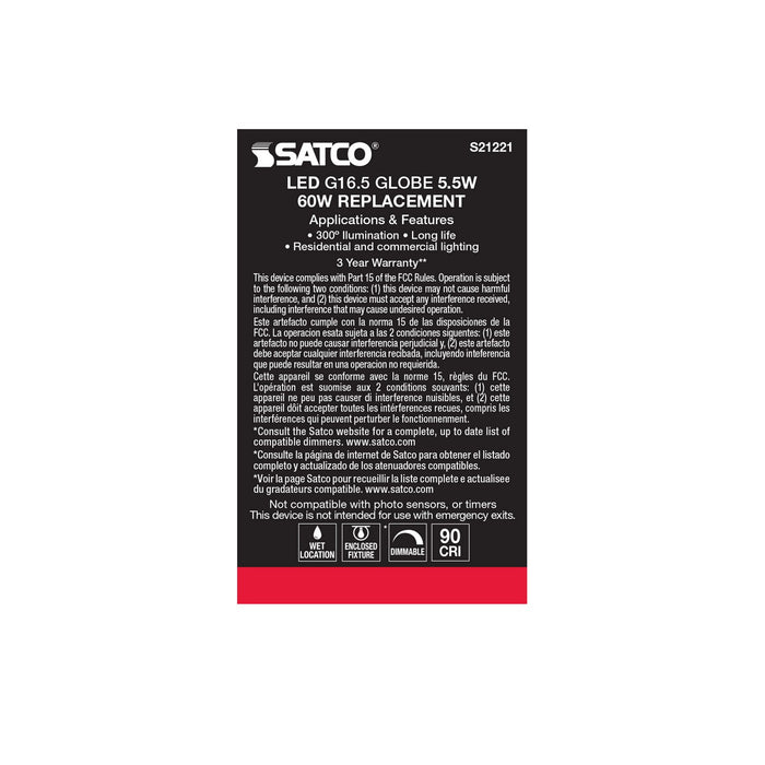 Satco S21221 Light Bulb, Clear