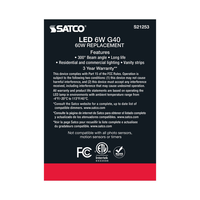 Satco S21253 Light Bulb, Clear