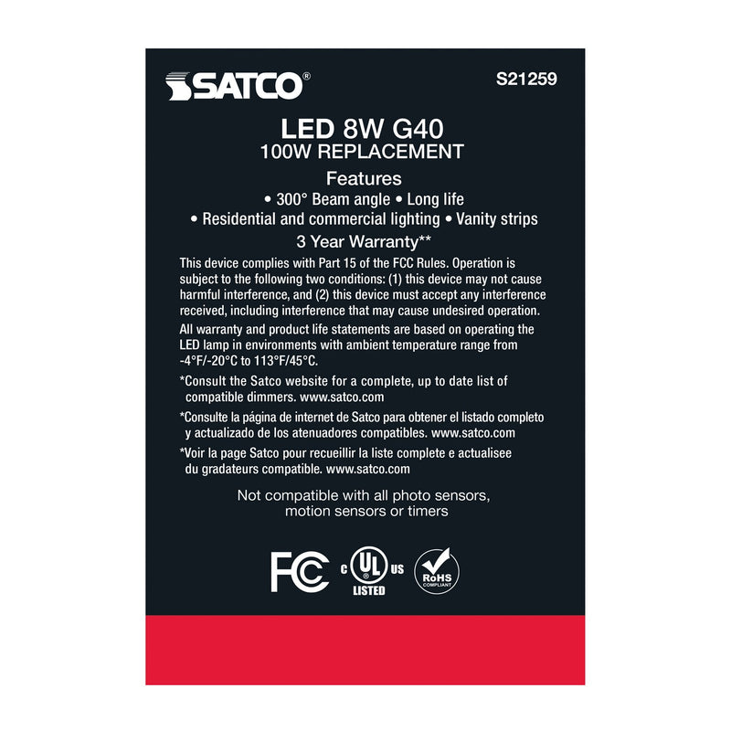 Satco S21259 Light Bulb, Clear