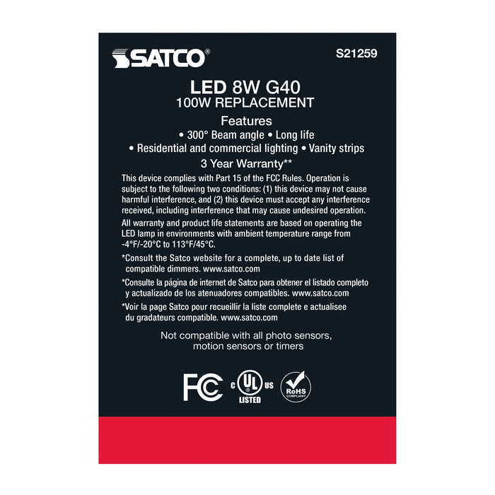 Satco S21259 Light Bulb, Clear