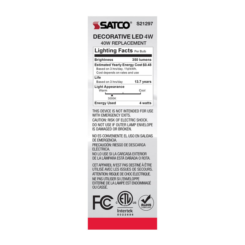Satco S21297 Light Bulb, Clear