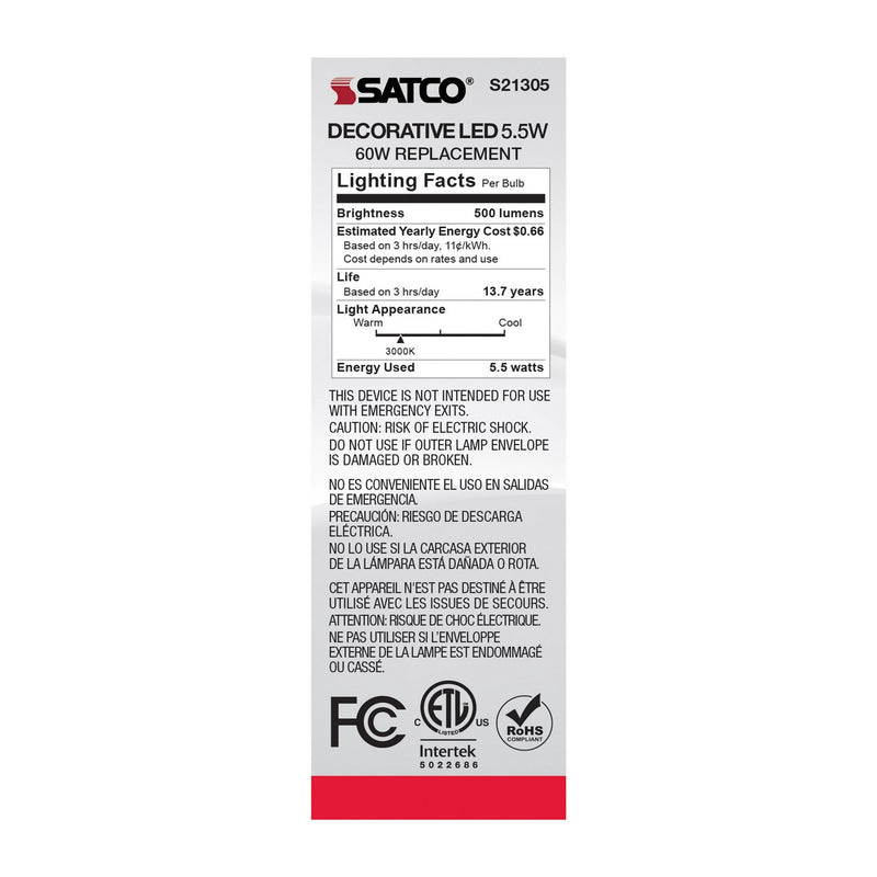 Satco S21305 Light Bulb, Clear