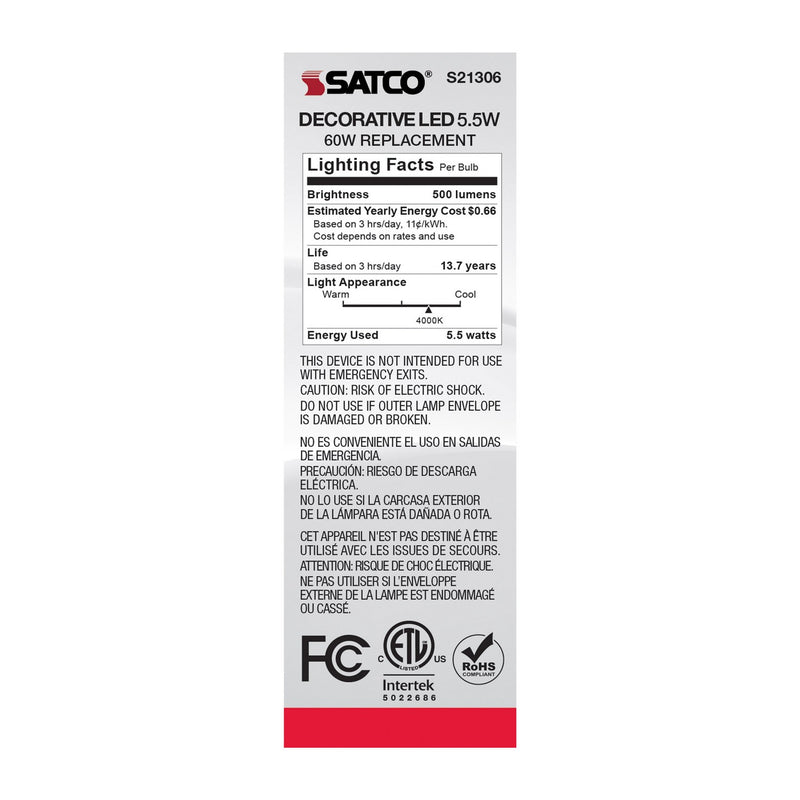 Satco S21306 Light Bulb, Clear