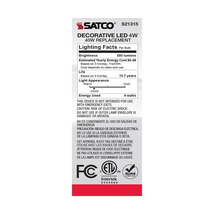 Satco S21315 Light Bulb, Frost