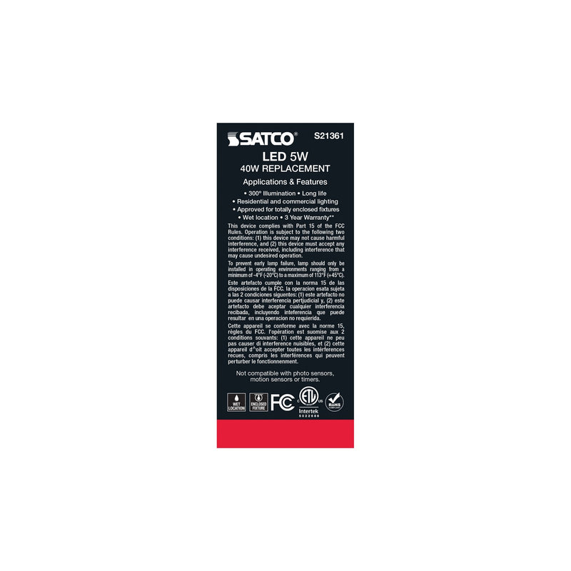 Satco S21361 Light Bulb, Clear