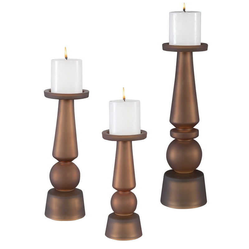 Uttermost 18045 Candleholders, S/3, Matte Butter Rum Glass